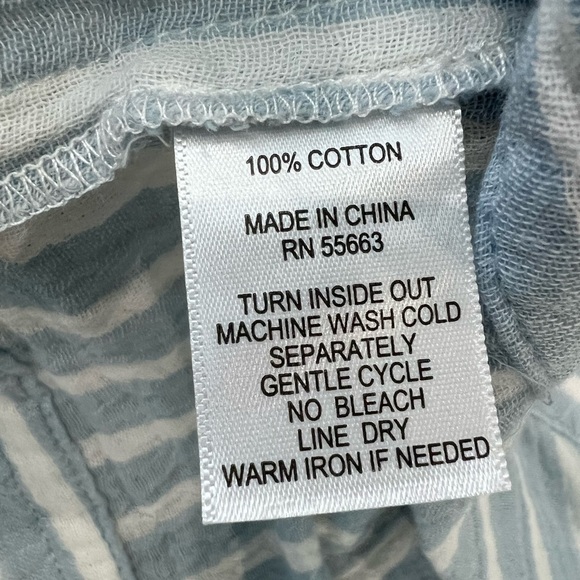 For Cynthia 100% Cotton Light Blue White Striped Dress Side Buttons Size Medium - Picture 5 of 11